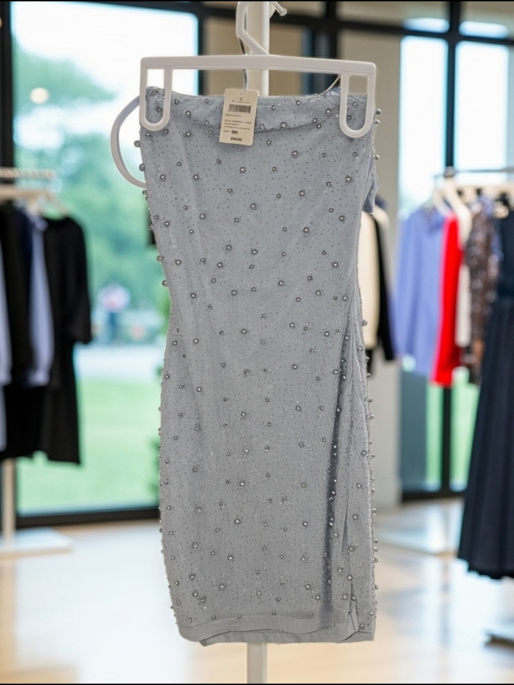 Windsor Pale Blue Beaded Sleeveless Mini Dress